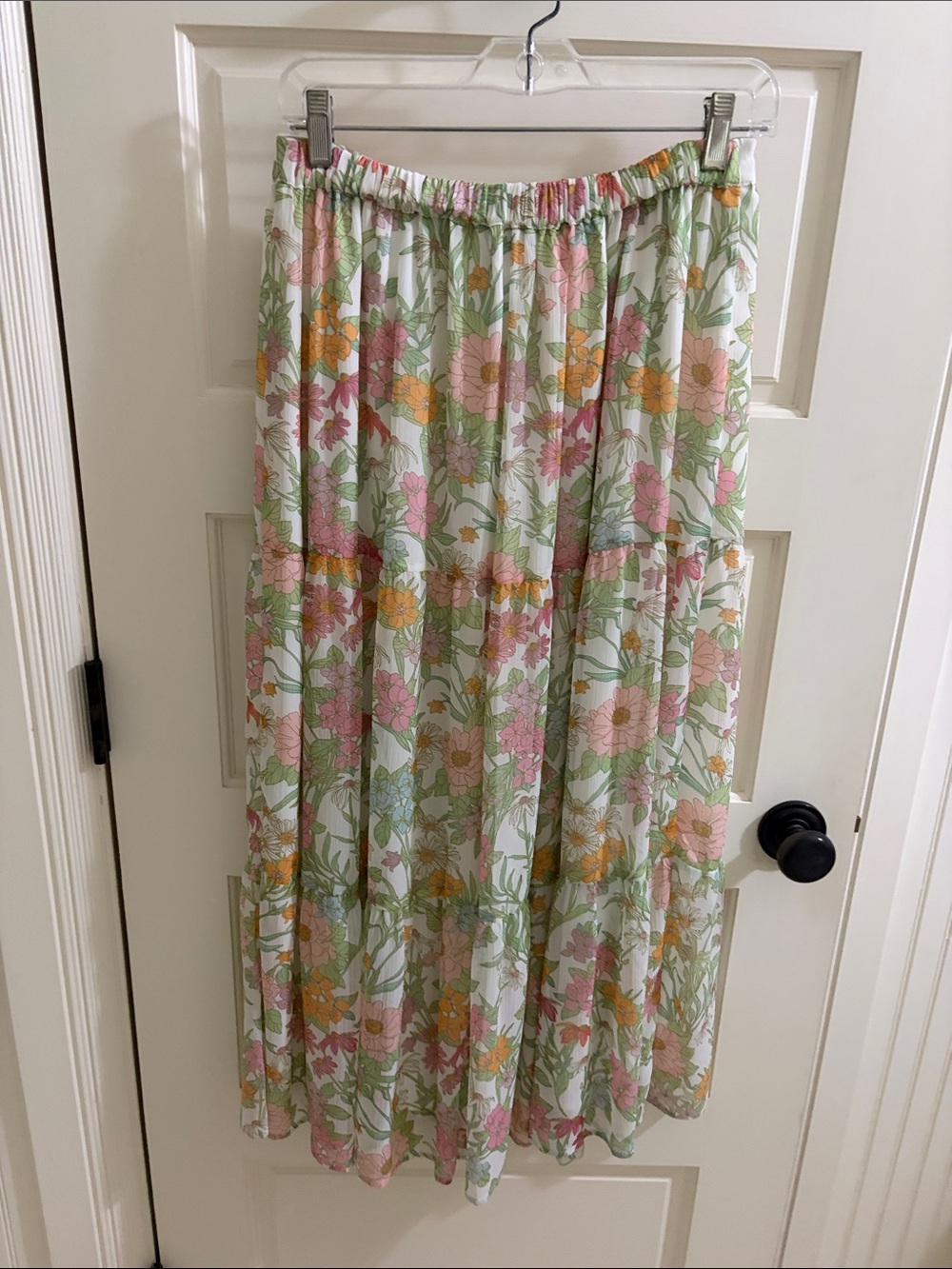 Vince Camuto Floral Tiered Maxi Skirt in Pink & Yellow - Picture 5 of 6